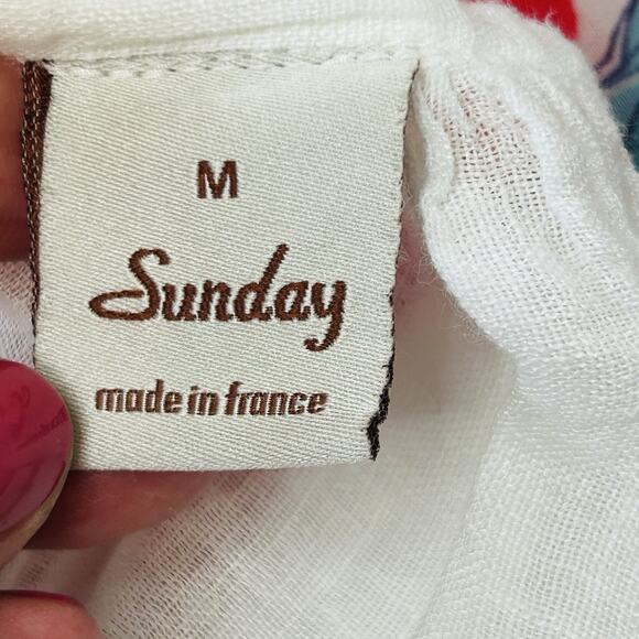 Sunday St Tropez White Linen Tunic M Beach Cover Up Slit Sleeves France Resort - Picture 8 of 8